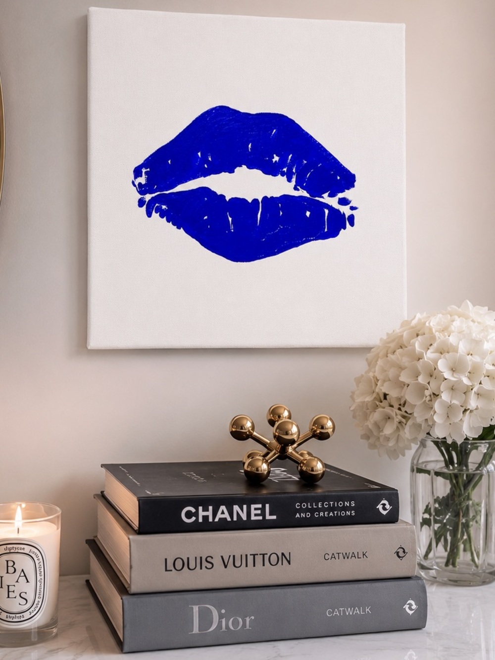 Blue Lips Pop Art Canvas Painting 12x12 Modern Minimalist Wall Art